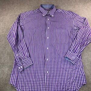 Harry Rosen Mens Large Purple White Check Button Down Shirt Long Sleeve L
